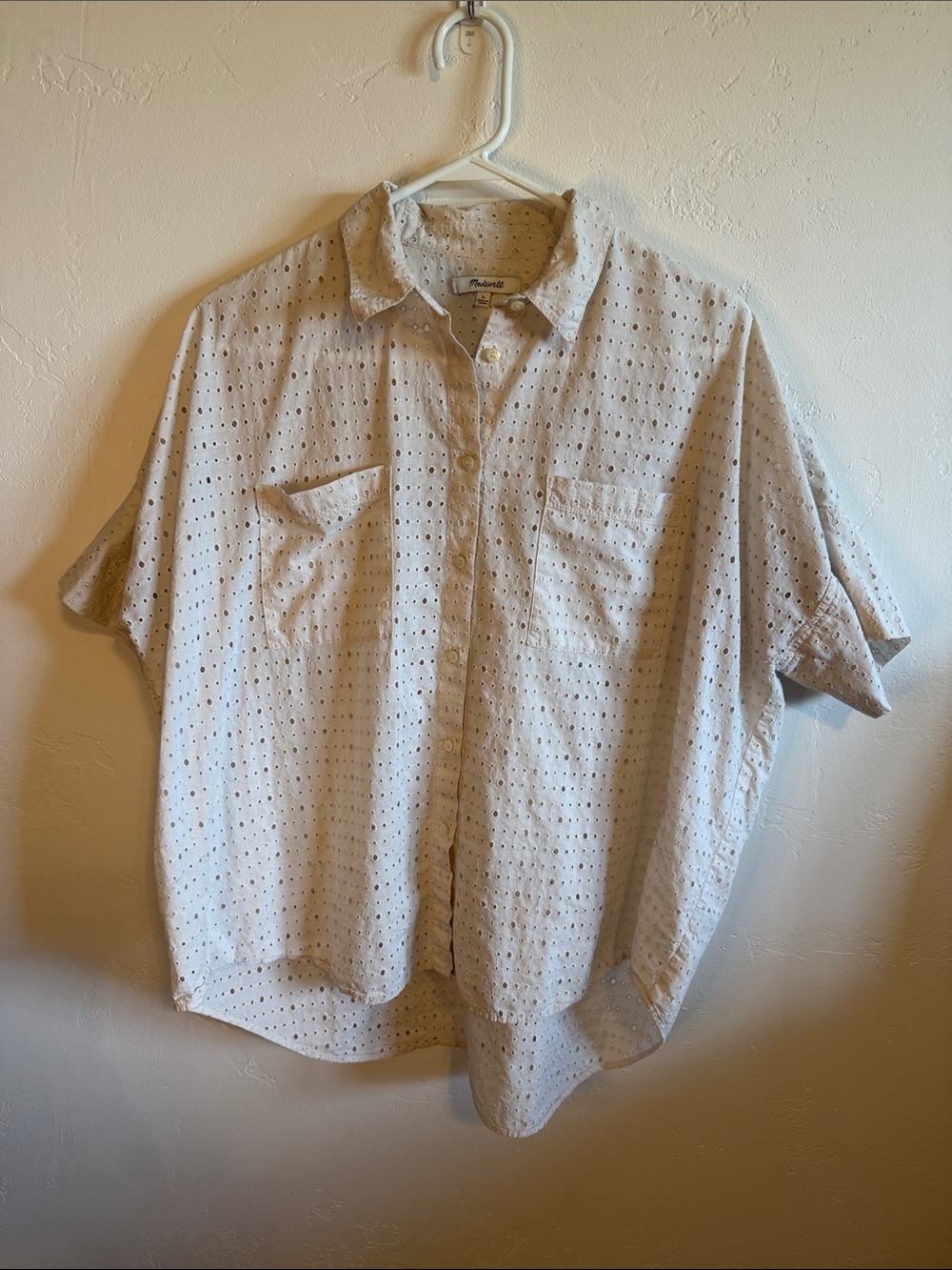 Madewell Cream Eyelet Short Sleeve Button-Up Blouse